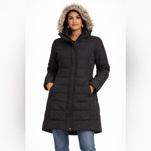 Black Label Quilted Black Puffer Coat with Fur Hood